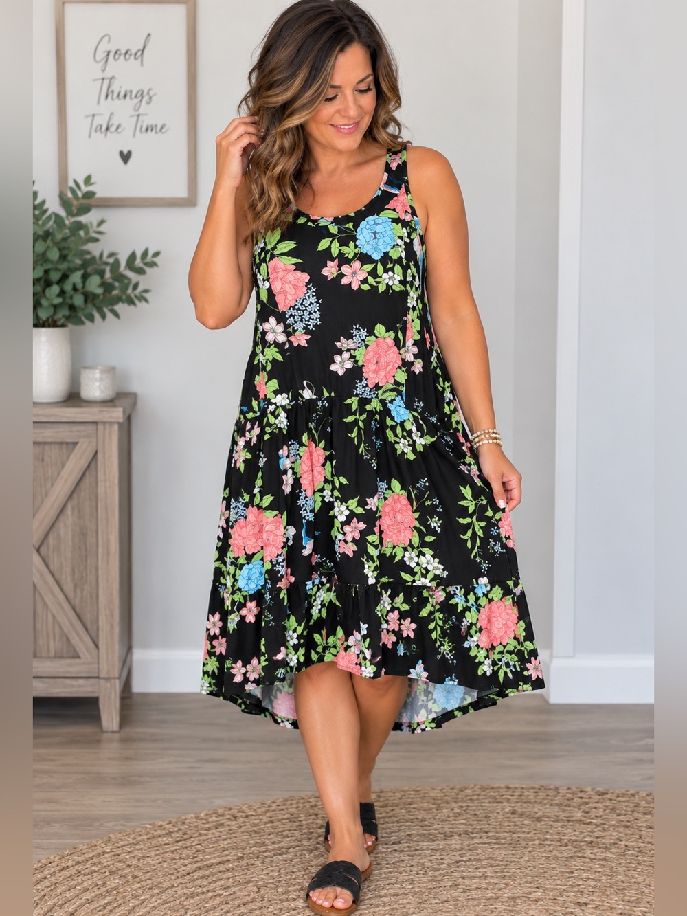 Torrid Black Floral Sleeveless Maxi Dress Size 2 2X
